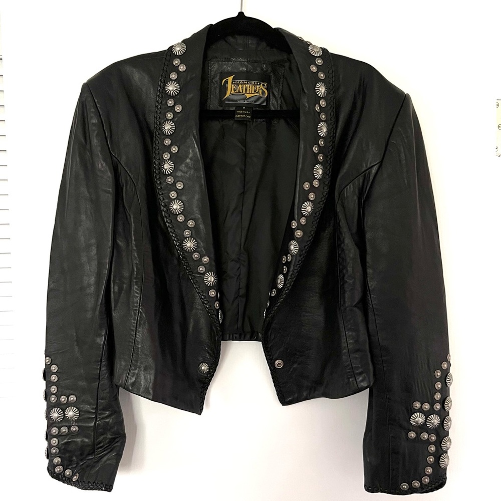 Vintage Cropped Leather Jacket with Metal Details